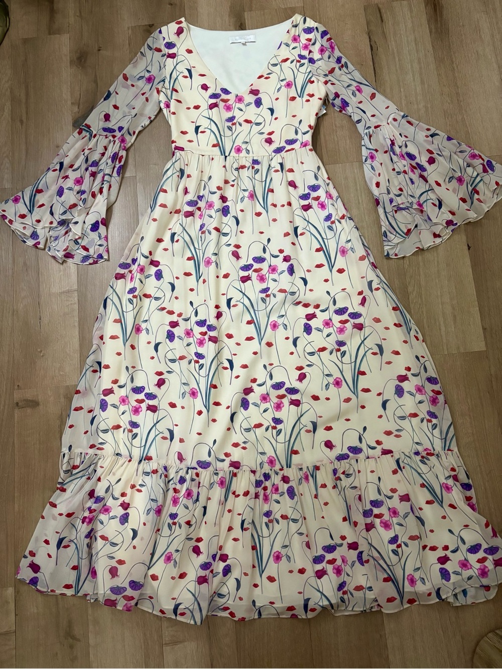 NWOT Women’s Borgo De Nor Silk Ruffled Floral Maxi Dress - Size 10